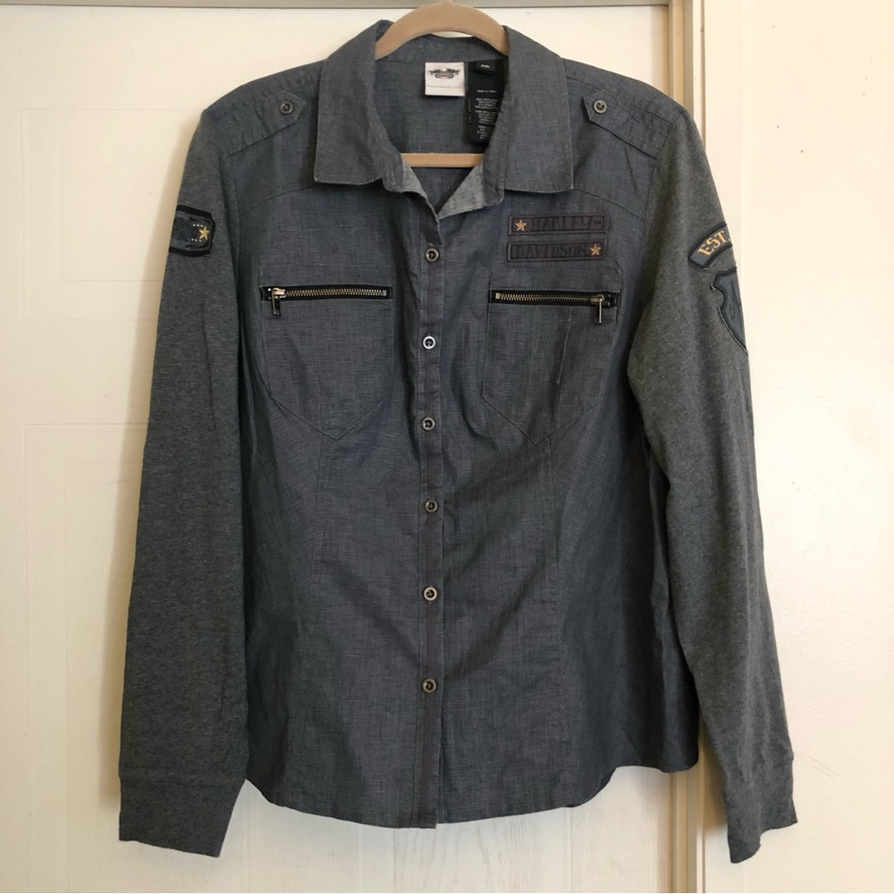 Harley Davidson Long Sleeve Button Up Womens 2XL Blue